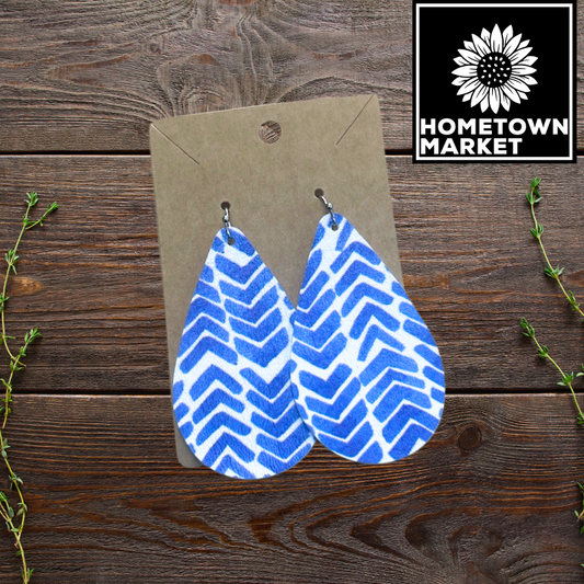 Teardrop Dangles: Blue Chevron