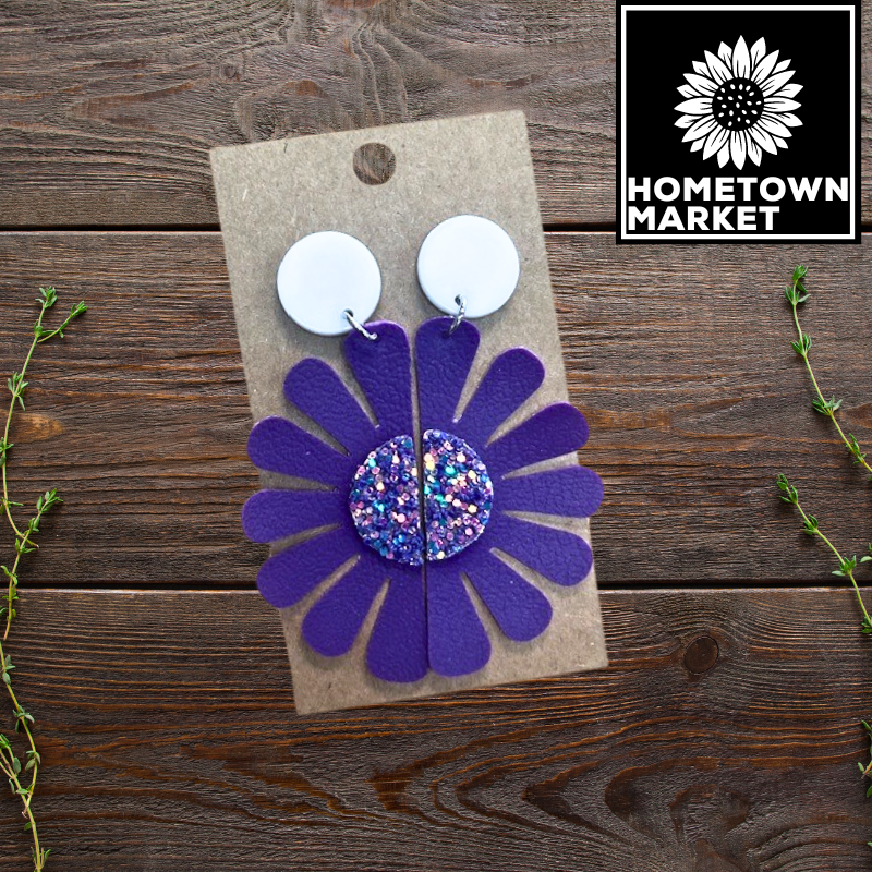 Flower Dangles: Purple + Purple Chunky Glitter