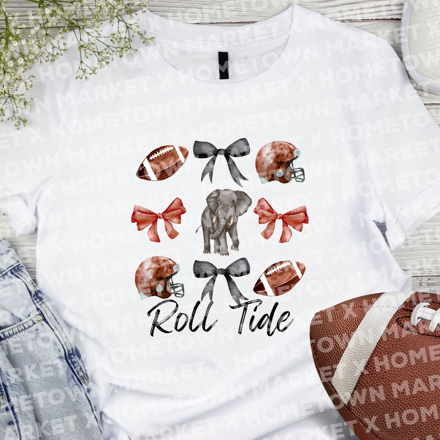 "Alabama Bows + Football" TShirt - Size 3XL