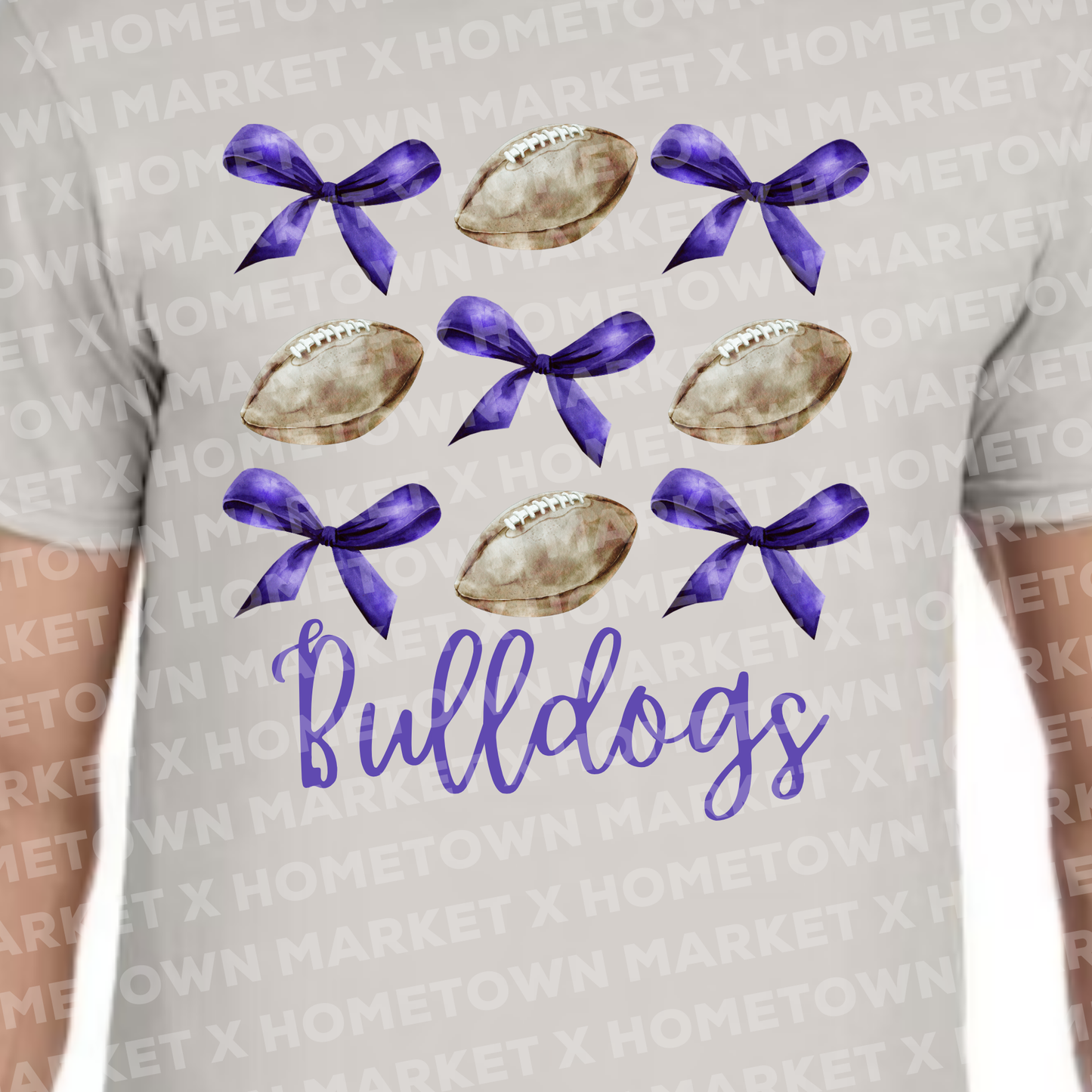 "Bulldogs Bows & Footballs" TShirt - Size 5XL