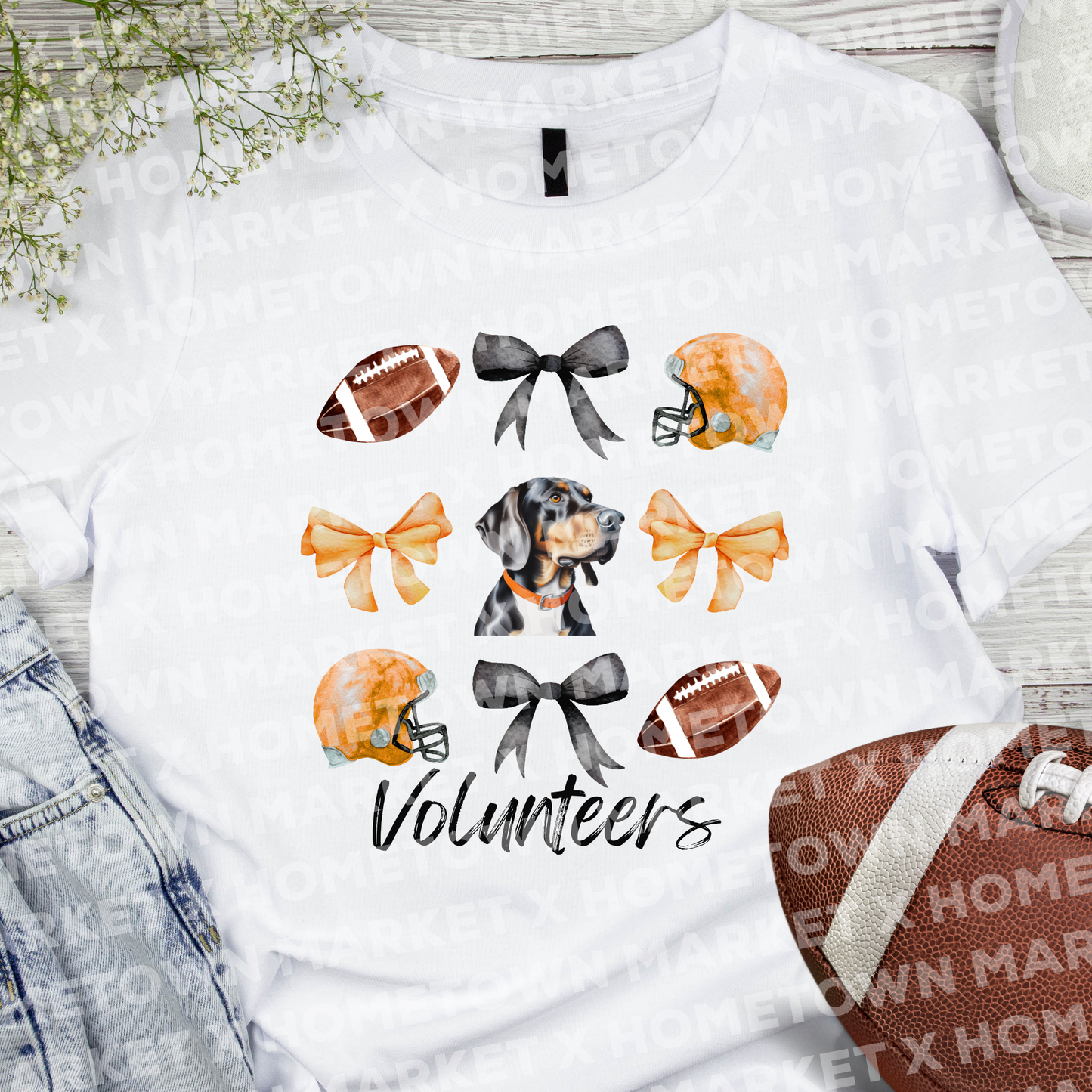 "Tennessee Bows + Football" TShirt - Size Large