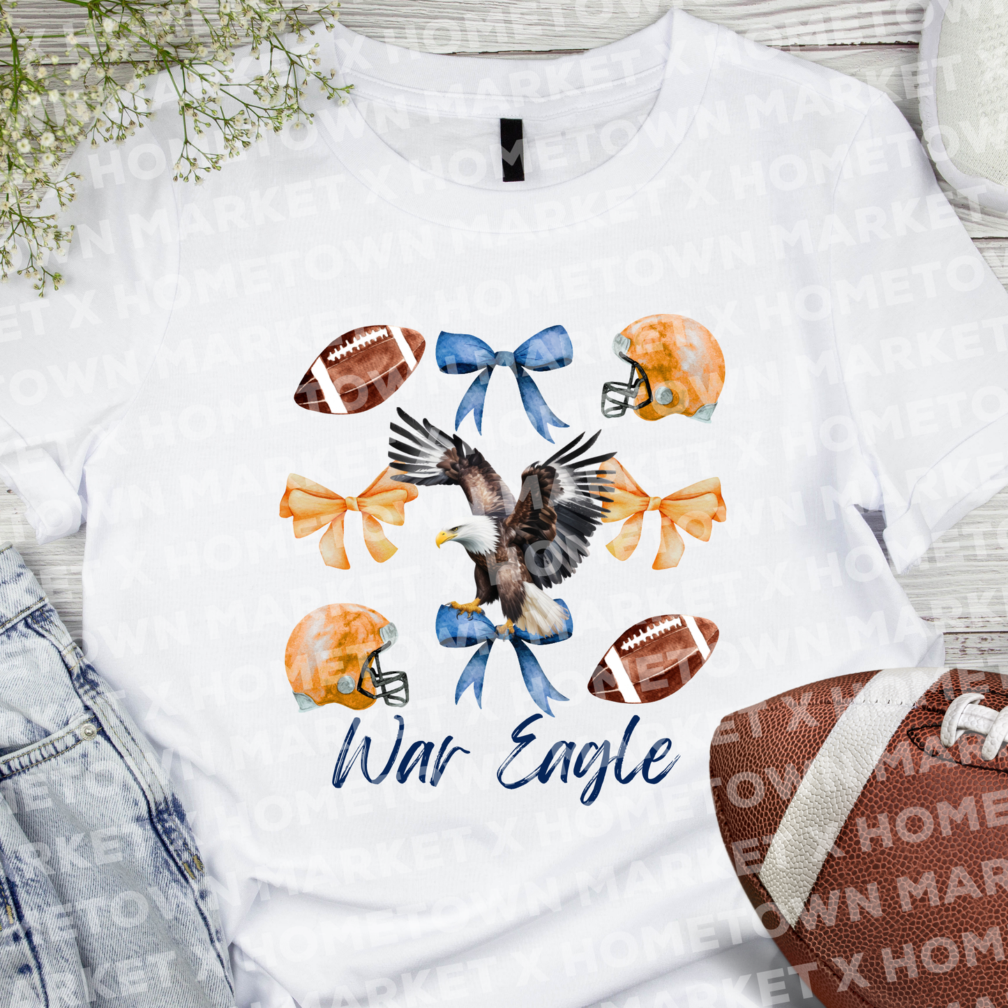 "Auburn Bows + Football" TShirt - Size 3XL