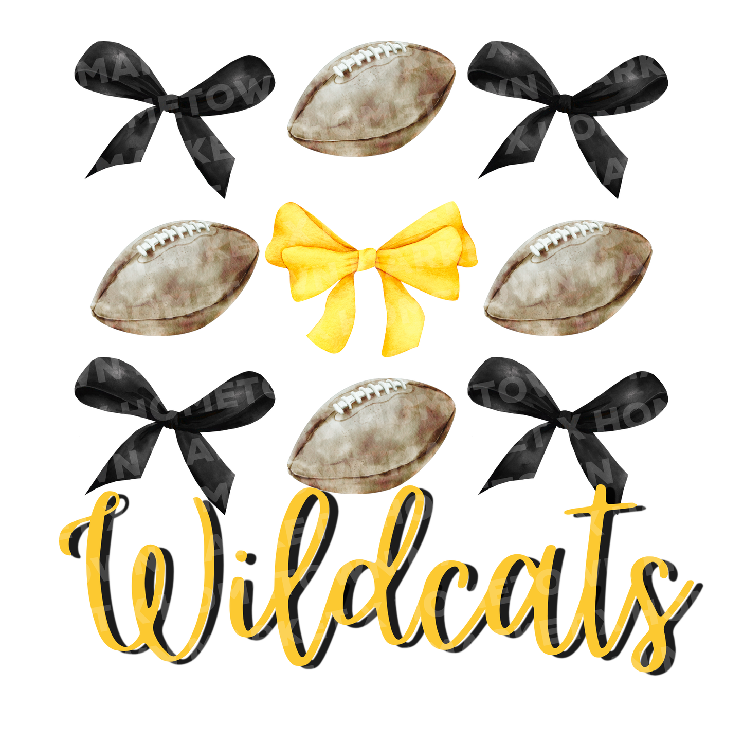 "Wildcats Bows + Football" TShirt - Size 4XL