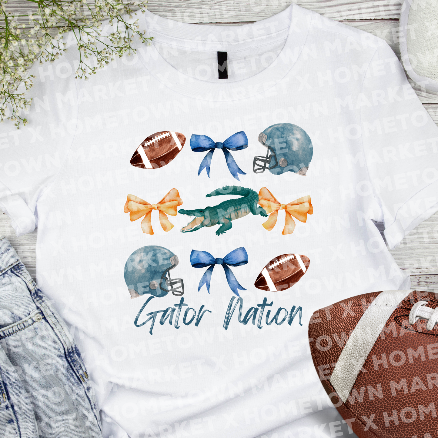 "Florida Bows + Football" T-Shirt - YOUTH Large