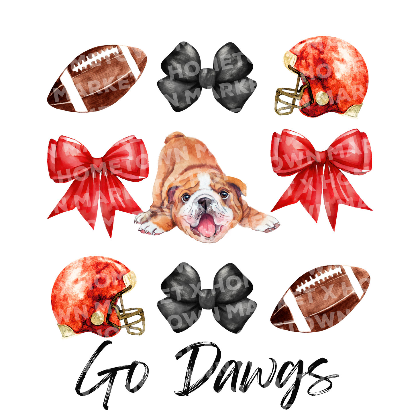 "Georgia Bows + Football" TShirt - Size 3XL